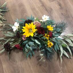 Yellow Sunflower & Brugundy Rose Swag, Wedding Arch Decor, Farmhouse Wall Rustic Fall Home Decor, Silk Flower Swag - thumbnail 4