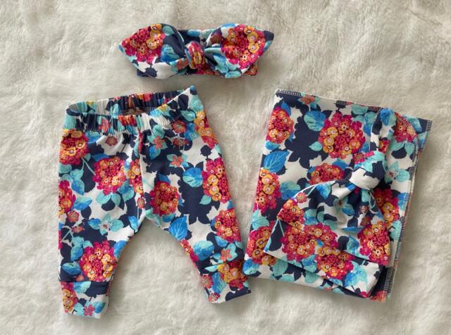 Hydrangea Swaddle Blanket & Newborn Hat Or Headband Set. Girl Take Home Clothes. Baby Shower Gift. Photo Prop - image 1
