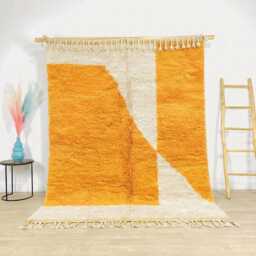 Moroccan Yellow Berber Rug, Handwoven Wool Shag Rug With Geometric Shapes, Authentic Beni Ourain Style Carpet, Large 9x12 Area - thumbnail 1
