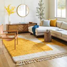 Moroccan Yellow Berber Rug, Handwoven Wool Shag Rug With Geometric Shapes, Authentic Beni Ourain Style Carpet, Large 9x12 Area - thumbnail 3
