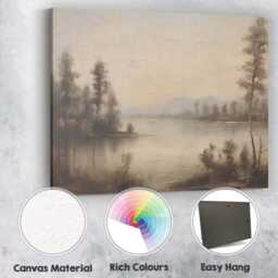 Minimalist Tranquil Lakeside Horizon Neutral Landscape Painting Canvas Wall Art Print Decor Picture Ready To Hang - thumbnail 2