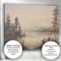 Minimalist Tranquil Lakeside Horizon Neutral Landscape Painting Canvas Wall Art Print Decor Picture Ready To Hang - thumbnail 3