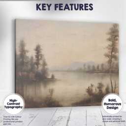 Minimalist Tranquil Lakeside Horizon Neutral Landscape Painting Canvas Wall Art Print Decor Picture Ready To Hang - thumbnail 1