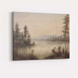 Minimalist Tranquil Lakeside Horizon Neutral Landscape Painting Canvas Wall Art Print Decor Picture Ready To Hang - thumbnail 4