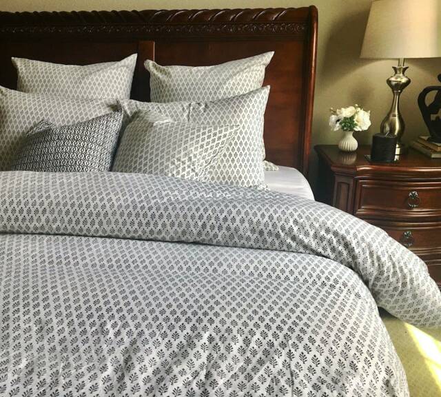 Twin Duvet Set/ Dorm Bedding/ Cover/ Duvet Twin/ Doona Covers/ Comforter Cover Twin/ Hand Block Printed/Gray Bed - image 1