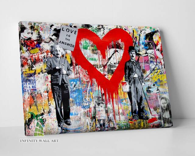Love Is The Answer Graffiti Canvas Art Wall Print Picture Einstein Chaplin Banksy Style Framed Home Decor -D320 - image 1