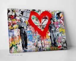Love Is The Answer Graffiti Canvas Art Wall Print Picture Einstein Chaplin Banksy Style Framed Home Decor -D320 - thumbnail 1