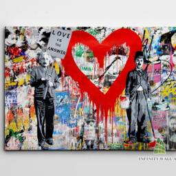 Love Is The Answer Graffiti Canvas Art Wall Print Picture Einstein Chaplin Banksy Style Framed Home Decor -D320 - thumbnail 2