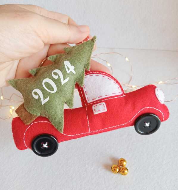Red Truck Christmas Ornament, Felt Ornament - image 1
