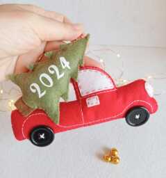 Red Truck Christmas Ornament, Felt Ornament - thumbnail 1