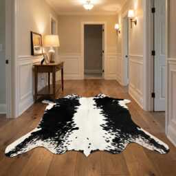 Black & White Cowhide Rug Small Natural Hair-On Leather - 39x37 Inches - thumbnail 2