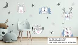 Nursery Wall Stickers Woodland Animals Scandinavian Nordic 2023 Cute Art Decals - thumbnail 1