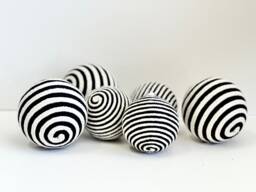 Black & White Yarn Christmas Ornaments Striped Xmas Balls, Set Of 6