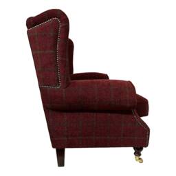 Snuggle Wing Back Chair - Lana Claret Check Fabric Dark Wood Brass Castor Legs - thumbnail 3