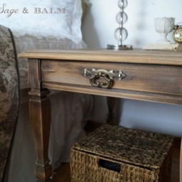 Sold - French Farmhouse Shabby Chic Painted Night Stand Side-Table End Table, Cottage Style Antique Vintage Driftwood Table - thumbnail 4