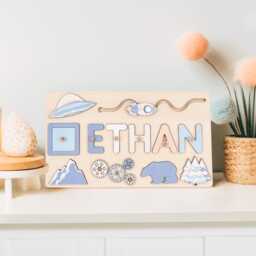 Personalized Baby Name Puzzle, Custom Kids Busy Board, Early Learning Birthday Gift For Kids, Shower Gift, Christmas - thumbnail 2