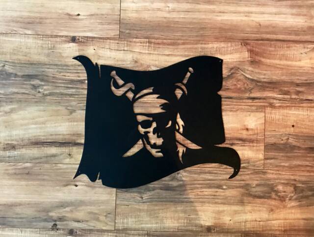 "Metal Pirate Jolly Roger Flag Wall Hanging 20"" X 16" - image 1