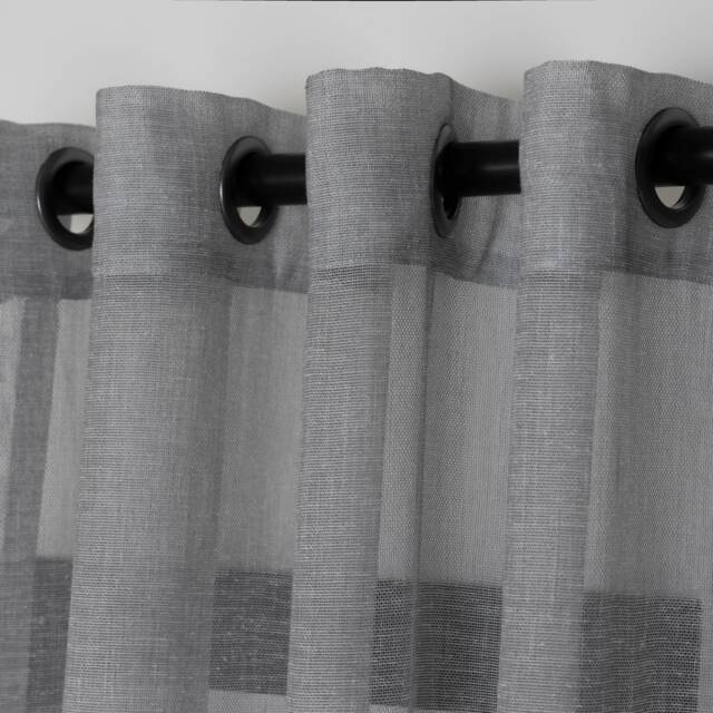 Custom Size Gray Linen Sheer Curtains Grommet Tulle Panels - image 1