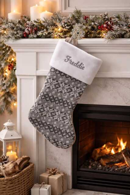 Personalised Christmas Stocking , Knitted Silver Grey Nordic Scandinavian Design, Personalized Stockings - image 1