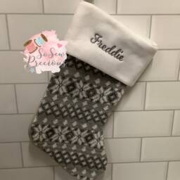 Personalised Christmas Stocking , Knitted Silver Grey Nordic Scandinavian Design, Personalized Stockings - thumbnail 2