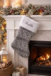 Personalised Christmas Stocking , Knitted Silver Grey Nordic Scandinavian Design, Personalized Stockings - thumbnail 1