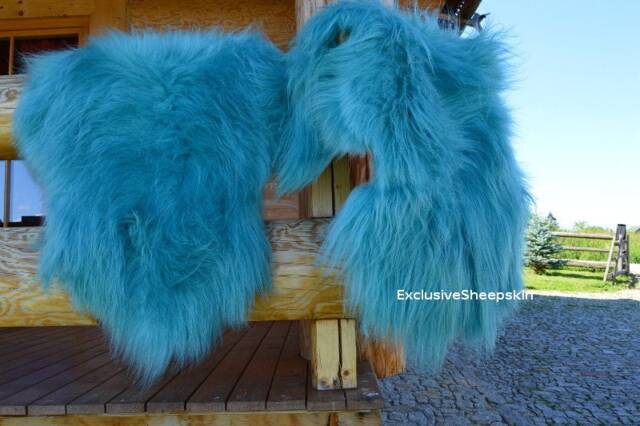 Turquoise Icelandic Dyed Genuine Sheepskin Lambskin Sheep Skin Rug Pelt Long Wool Soft Throw #2, Schaffell, Hygge - image 1