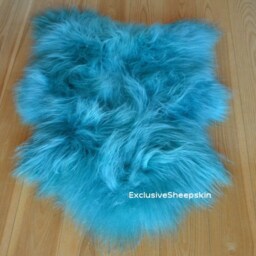 Turquoise Icelandic Dyed Genuine Sheepskin Lambskin Sheep Skin Rug Pelt Long Wool Soft Throw #2, Schaffell, Hygge - thumbnail 2