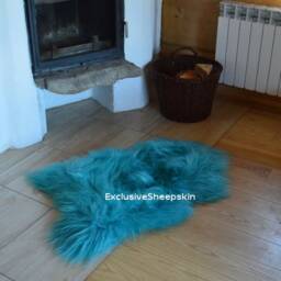 Turquoise Icelandic Dyed Genuine Sheepskin Lambskin Sheep Skin Rug Pelt Long Wool Soft Throw #2, Schaffell, Hygge - thumbnail 3