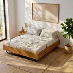 Solid Oak Bed Frame - Scandinavian Design Handmade Hakon - thumbnail 3