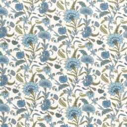 Lacefield Blue Floral Vintage Style Printed Drapery Fabric , Block Print Floral Pattern Cafe Curtain, Kitchen Bathroom Curtain - thumbnail 3