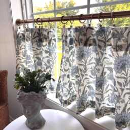 Lacefield Blue Floral Vintage Style Printed Drapery Fabric , Block Print Floral Pattern Cafe Curtain, Kitchen Bathroom Curtain - thumbnail 2