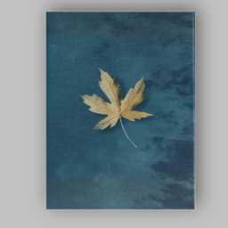 Minimalist Golden Autumn Maple Leaf On Deep Blue Background Canvas Wall Art Print Decor Picture Ready To Hang - thumbnail 1
