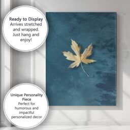 Minimalist Golden Autumn Maple Leaf On Deep Blue Background Canvas Wall Art Print Decor Picture Ready To Hang - thumbnail 3