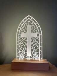 Wooden Light Stained Glass Cross Night Light Engraved Acrylic Window Design