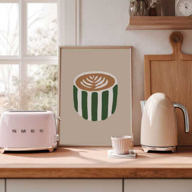 Coffee Wall Art Print, Scandi Kitchen Decor, Latte Poster, Bar Artwork, Neutral Cafe - image 1