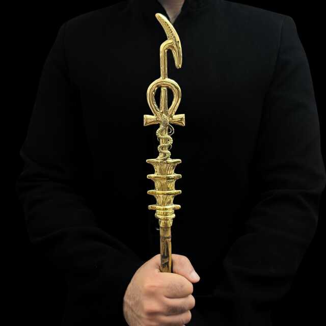 Was Scepter For God Osiris Staff With Brass & 24K Gold - image 1