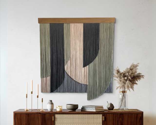 Large Sage Green Macrame Wall Hanging Mid-Century Modern Fiber Art Decor - image 1