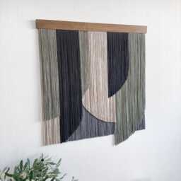 Large Sage Green Macrame Wall Hanging Mid-Century Modern Fiber Art Decor - thumbnail 2