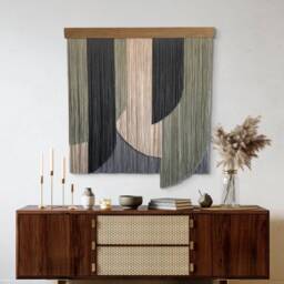 Large Sage Green Macrame Wall Hanging Mid-Century Modern Fiber Art Decor - thumbnail 3