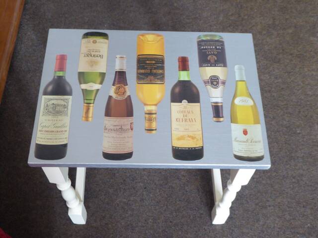 Table Side Table, Wooden, Decoupage, Wine - image 1