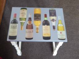 Table Side Table, Wooden, Decoupage, Wine - thumbnail 1
