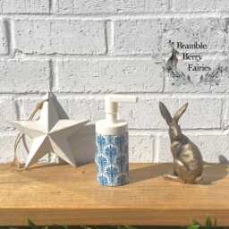Soap Dispenser Hand Wash Blue Palm Trees Leaves Greece Style Decor Beach Seaside Nautical Coast Decoupaged Glass Handmade - thumbnail 3