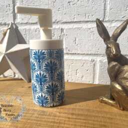 Soap Dispenser Hand Wash Blue Palm Trees Leaves Greece Style Decor Beach Seaside Nautical Coast Decoupaged Glass Handmade - thumbnail 2