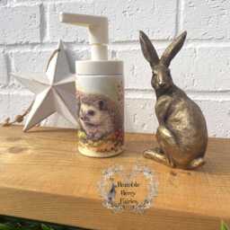 Soap Dispenser Hand Wash Lotion Hedgehog Toadstools Mushrooms Woodland Forest Leaves Decoupaged Glass Handmade - thumbnail 2