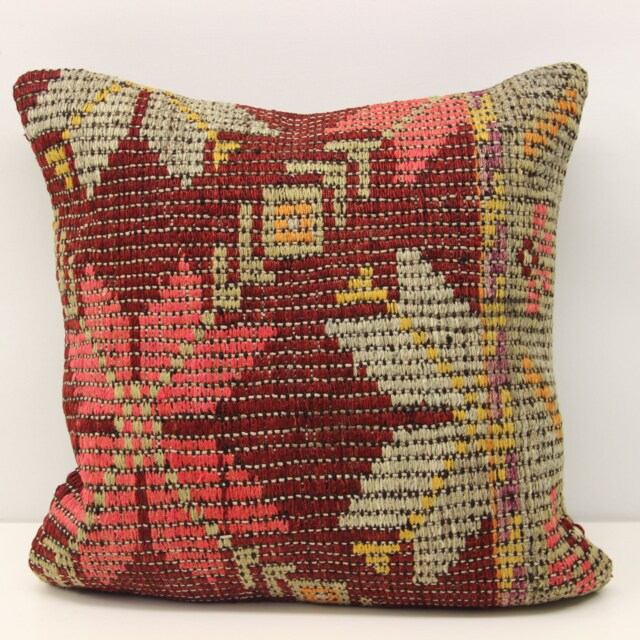 Handmade Kilim Pillow Cover 18x18, Vintage Anatolian Oriental Design - image 1