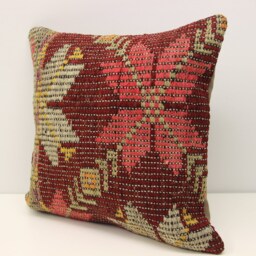 Handmade Kilim Pillow Cover 18x18, Vintage Anatolian Oriental Design - thumbnail 3
