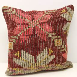 Handmade Kilim Pillow Cover 18x18, Vintage Anatolian Oriental Design - thumbnail 2