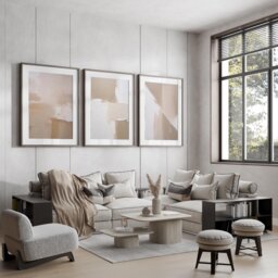 Set Of 3, Geometric Abstract Art, Mocha Mousse Neutral Beige, Living Room Wall Art Poster Prints Home Decor, A4, A3 A2 A1 Sizes, Fast Delivery - thumbnail 1