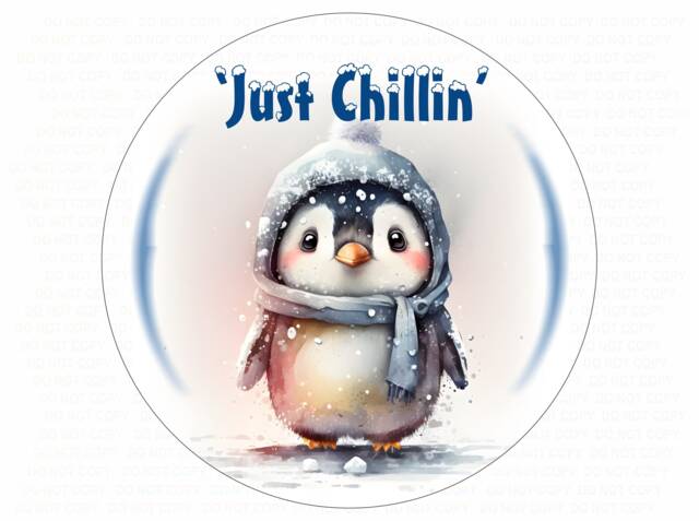 Just Chillin Wreath Sign, Christmas Penguin Merry Xmas Wreath, Cute Plaque - image 1