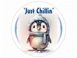Just Chillin Wreath Sign, Christmas Penguin Merry Xmas Wreath, Cute Plaque - thumbnail 1